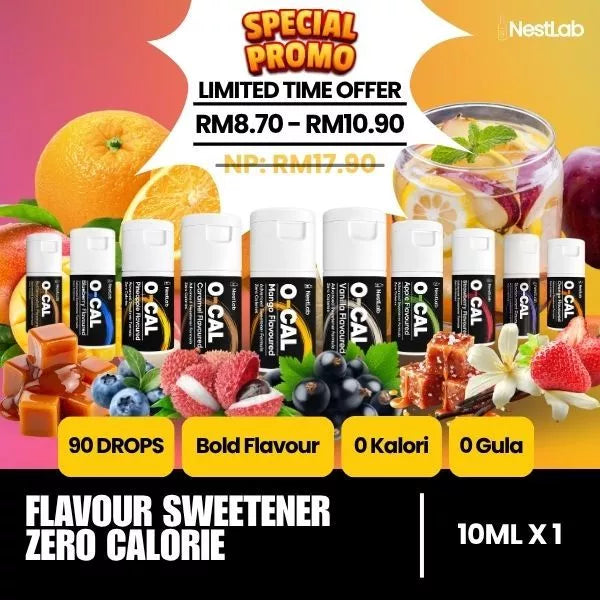 Nestlab - Zero Gula Sweetener Flavor - Pengganti Gula Putih Berperisa Buah Tiada Kalori - 10ml