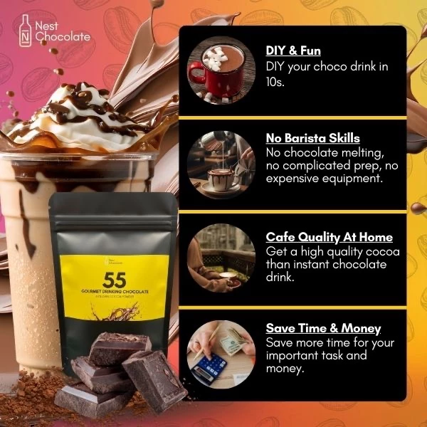 75% or 55% Dark Cocoa Chocolate Drink | DIY Your Cafe Grade Premium Chocolate Anytime Anywhere - Image 4